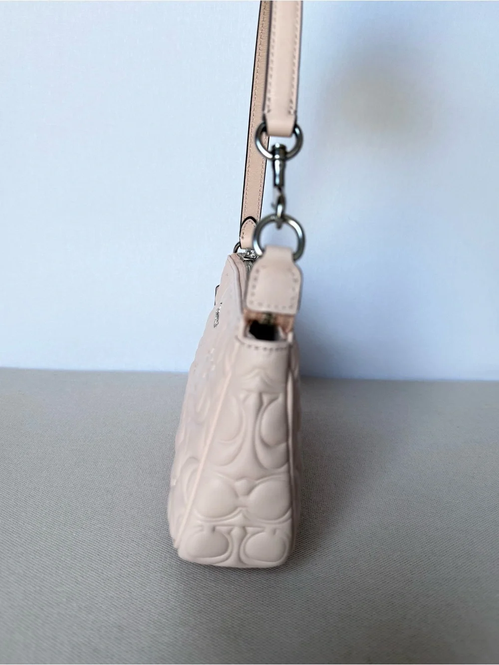 NWT Coach Nolita 19 In Signature Leather Small Bag Silver/Blush pink CZ456
